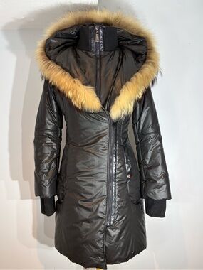 Sicily Clothing Black Puffer Coat Genuine Raccoon Fur Hood small